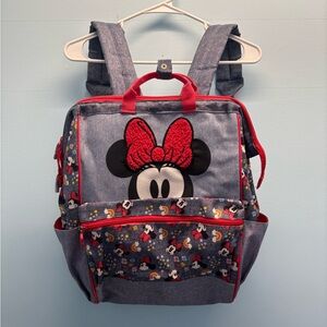 Kids Denim Mickey Mouse Backpack With Blue Fabric And Red Boucle Bow School OS